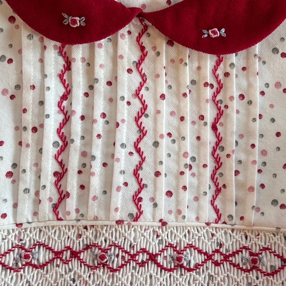 New Girls Sarah Louise Velvet Christmas Holiday Red Smocked Long Sleeve Dress - Picture 4 of 6